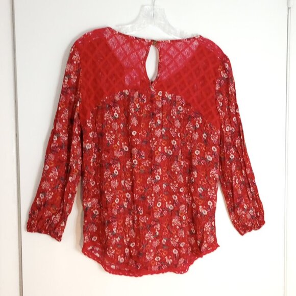Mason & Belle Red Floral Lacey Boho Peasant Top - Picture 8 of 10